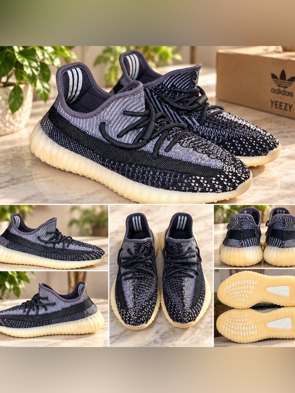 Yeezy Boost 350 V2 Black Gray Cream Sole Sneakers